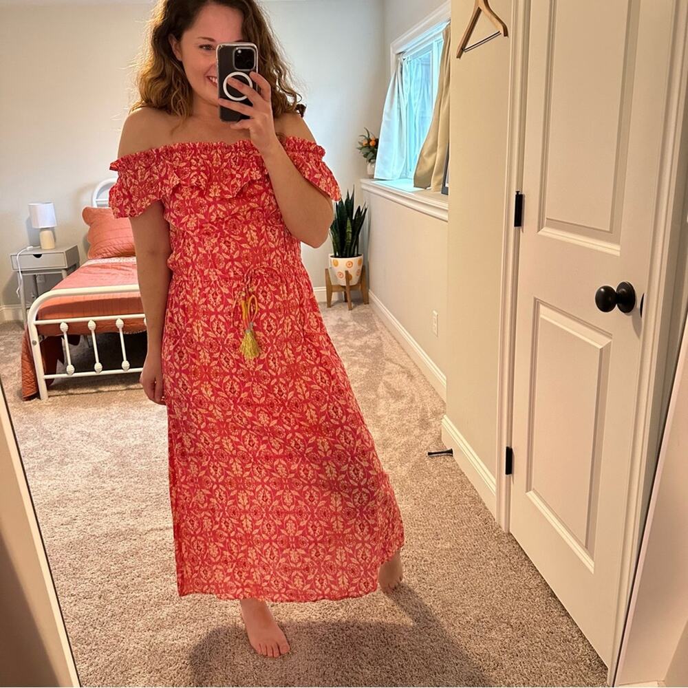 Anthropologie THML Pink Cotton Floral Tassel Maxi Dress Small - Picture 2 of 14